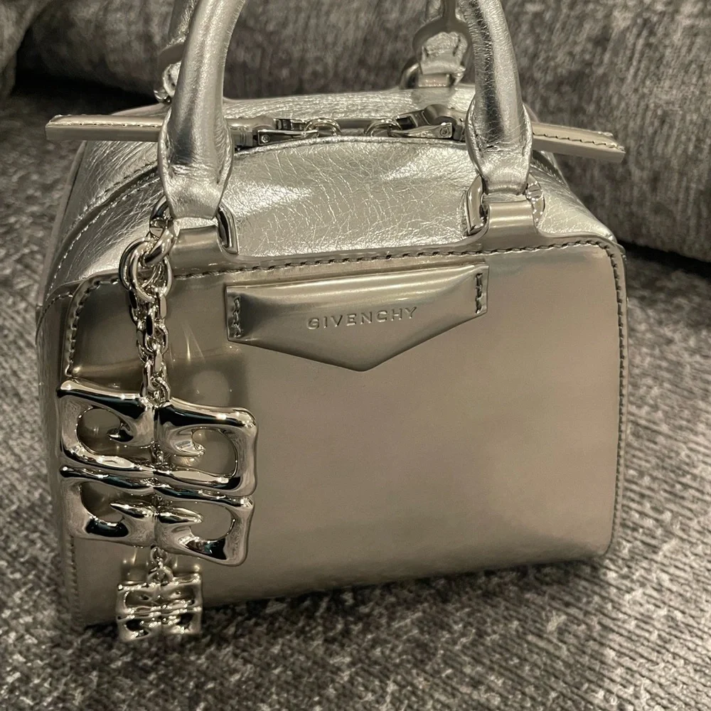 Givenchy Silver Antigona Nano Bag with Polished Hardware